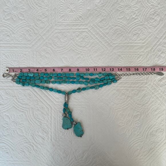 Chico's Faux Turquoise Bead Quad Strand Y Chunky Necklace Silver Tone - Picture 5 of 9